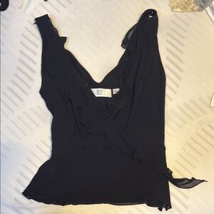 Dkny Black Sleeveless Asymmetrical Wrap Blouse
